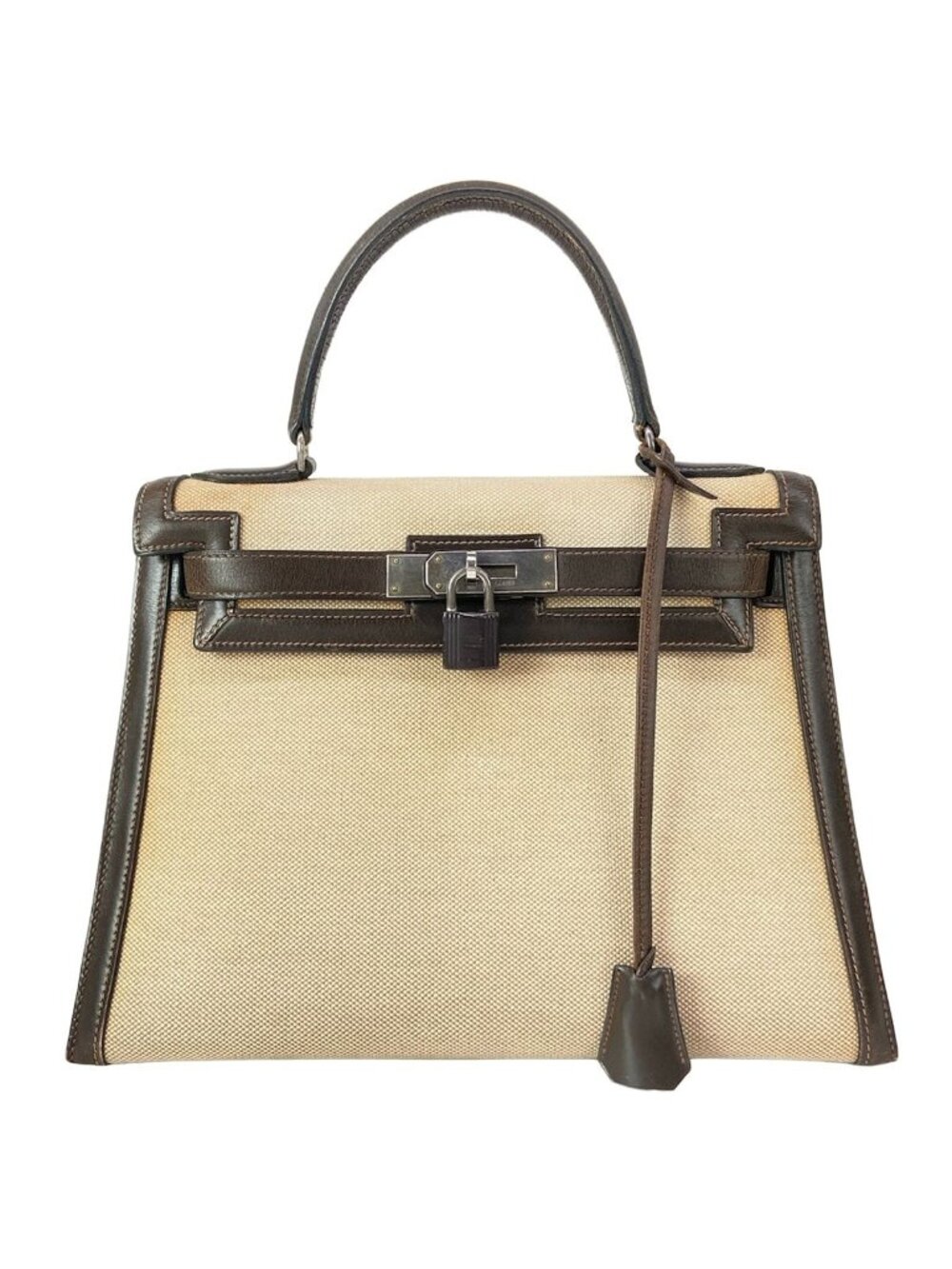 Hermes Handbag Kelly 28 Ivory Dark Brown Gold